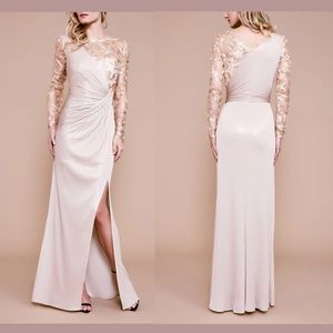 NEW Tadashi Shoji [ Medium ] Taja Long‎ Sleeve Pintuck Sequin Gown Rose Gold